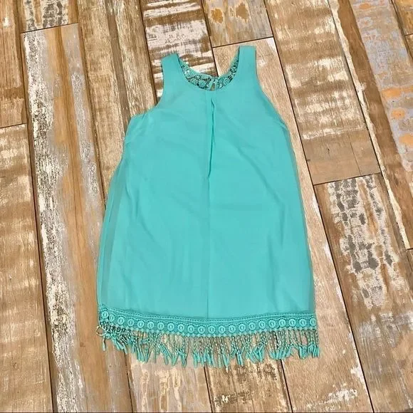 Jodi Kristopher Dress Sleeveless Mint Green Fringe - Picture 13 of 16
